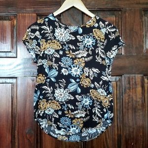 H&M navy floral print short sleeve top